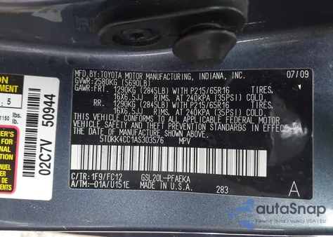 2010 Toyota Sienna Le from USA, damaged, VIN 5TDKK4CC1AS303576